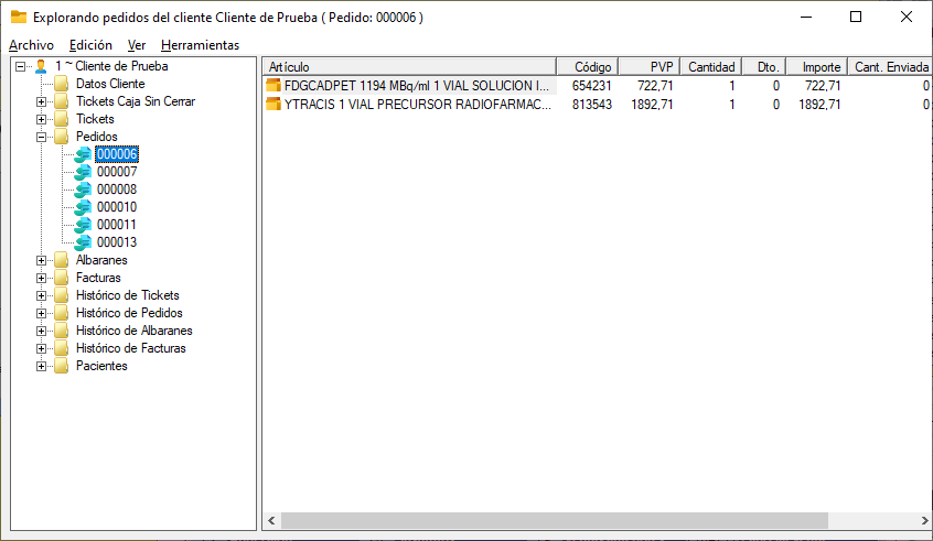 Vista explorador de información de clientes y documentos